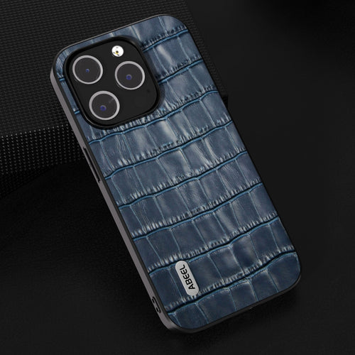 For iPhone 15 Pro Max ABEEL Crocodile Texture Genuine Leather Phone Case(Blue) - HoMEdemic™ 