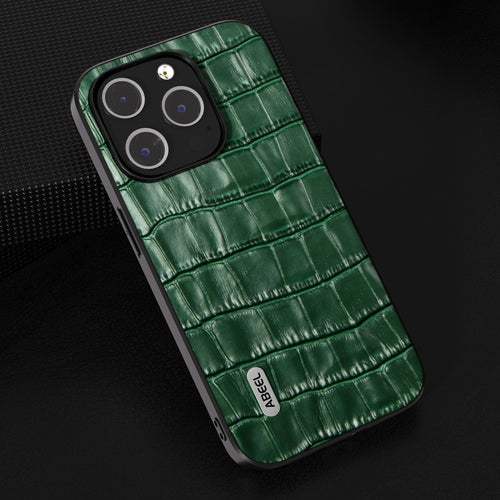 For iPhone 15 Pro Max ABEEL Crocodile Texture Genuine Leather Phone Case(Green) - HoMEdemic™ 