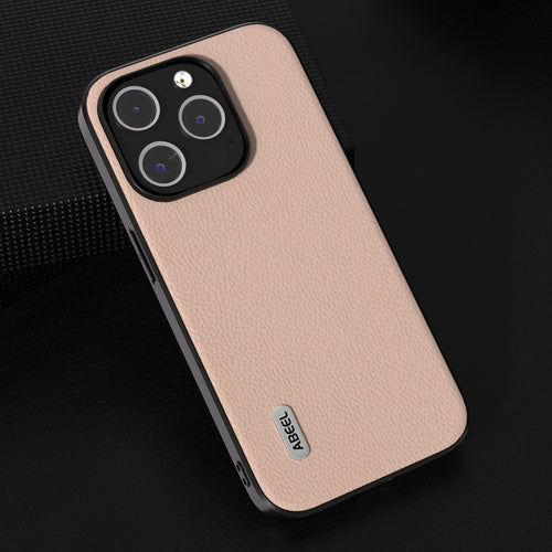 For iPhone 15 Pro Max ABEEL Genuine Leather + PC Litchi Texture Phone Case(Pink Gold) - HoMEdemic™ 