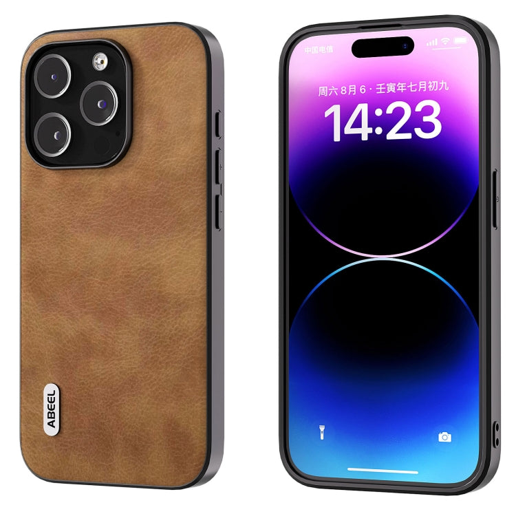 For iPhone 15 Pro ABEEL Retro Litchi Texture PU Phone Case(Brown) - HoMEdemic™ 