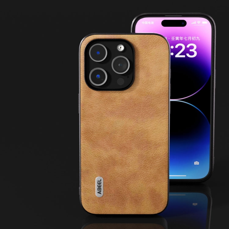 For iPhone 15 Pro ABEEL Retro Litchi Texture PU Phone Case(Brown) - HoMEdemic™ 