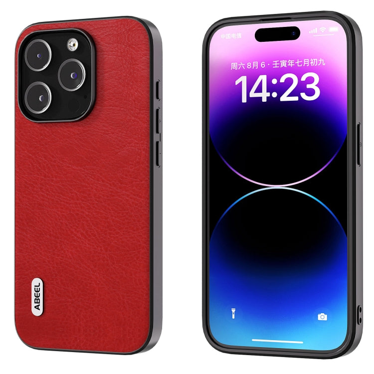 For iPhone 15 Pro ABEEL Retro Litchi Texture PU Phone Case(Red) - HoMEdemic™ 