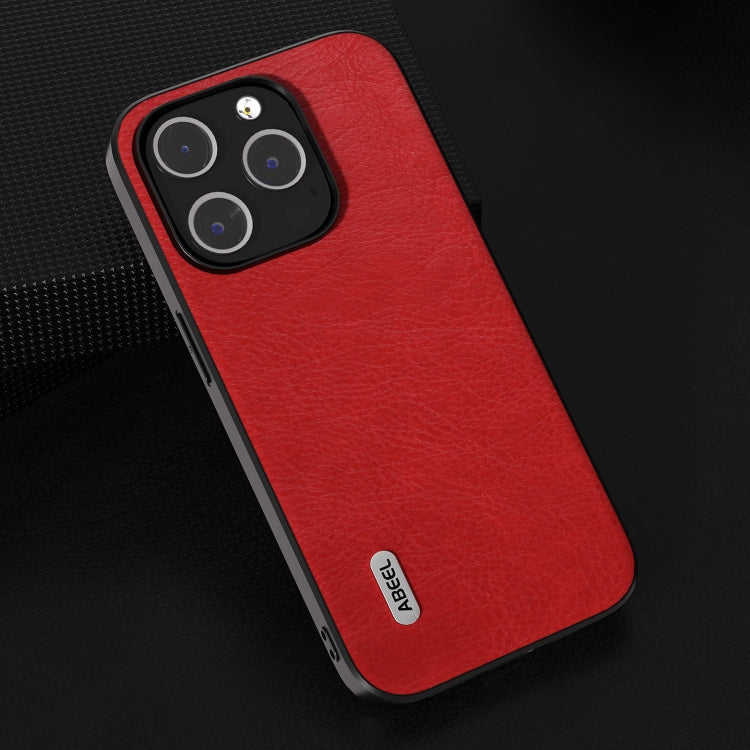 For iPhone 15 Pro ABEEL Retro Litchi Texture PU Phone Case(Red) - HoMEdemic™ 
