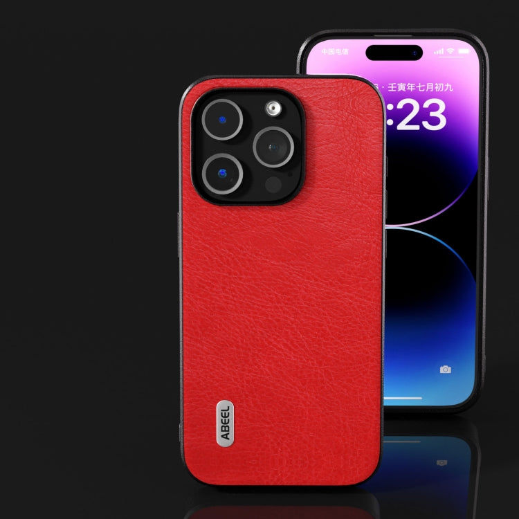 For iPhone 15 Pro ABEEL Retro Litchi Texture PU Phone Case(Red) - HoMEdemic™ 