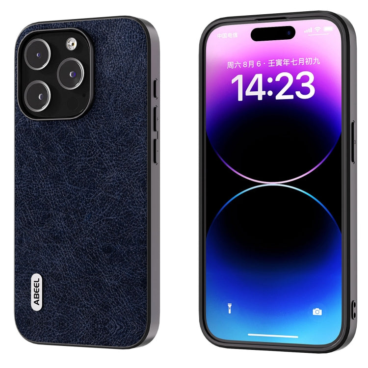 For iPhone 15 Pro ABEEL Retro Litchi Texture PU Phone Case(Blue) - HoMEdemic™ 