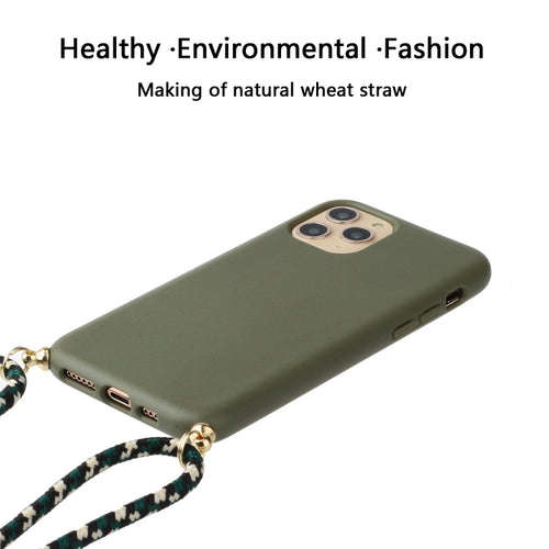 For iPhone 15 Pro Max Wheat Straw Material + TPU Phone Case with Lanyard(Army Green) - HoMEdemic™ 