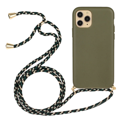 For iPhone 15 Pro Max Wheat Straw Material + TPU Phone Case with Lanyard(Army Green) - HoMEdemic™ 