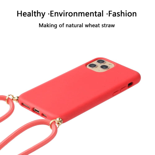 For iPhone 15 Pro Max Wheat Straw Material + TPU Phone Case with Lanyard(Red) - HoMEdemic™ 