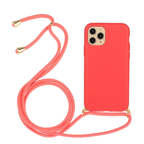 For iPhone 15 Pro Max Wheat Straw Material + TPU Phone Case with Lanyard(Red) - HoMEdemic™ 