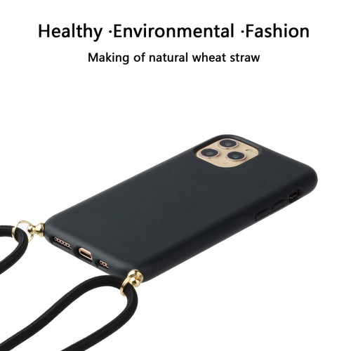 For iPhone 15 Pro Max Wheat Straw Material + TPU Phone Case with Lanyard(Black) - HoMEdemic™ 