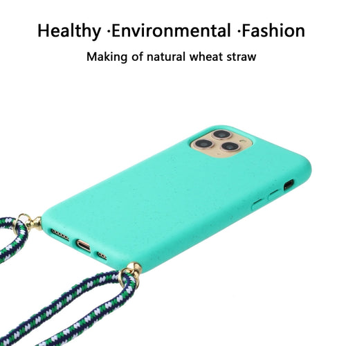 For iPhone 15 Pro Max Wheat Straw Material + TPU Phone Case with Lanyard(Green) - HoMEdemic™ 