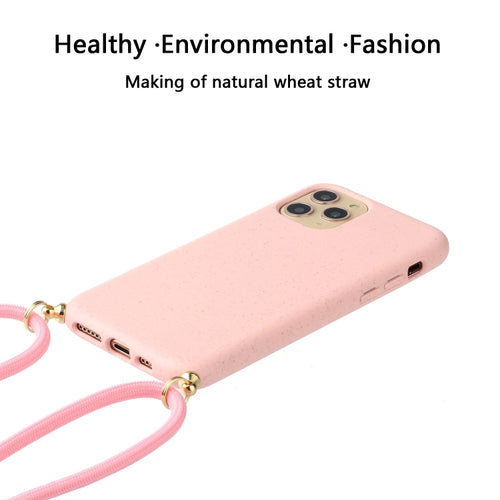 For iPhone 15 Pro Max Wheat Straw Material + TPU Phone Case with Lanyard(Pink) - HoMEdemic™ 