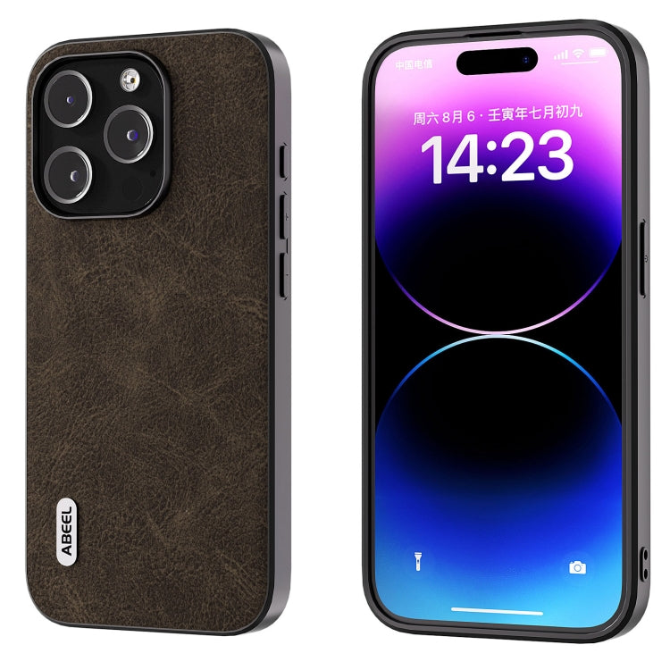 For iPhone 15 Pro ABEEL Dream Litchi Texture PU Phone Case(Khaki) - HoMEdemic™ 