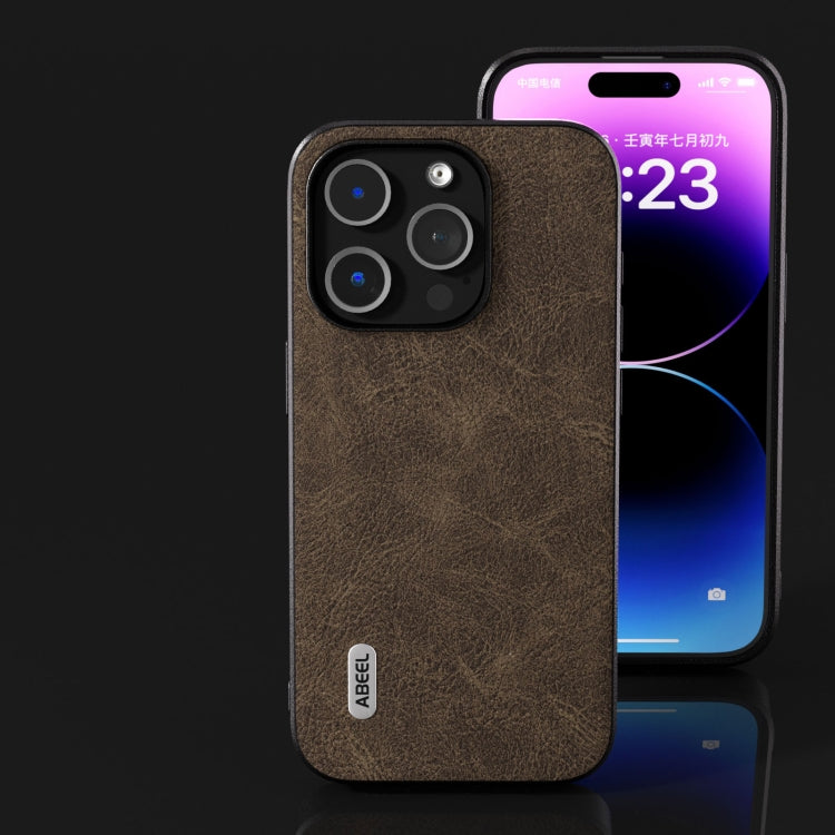 For iPhone 15 Pro ABEEL Dream Litchi Texture PU Phone Case(Khaki) - HoMEdemic™ 