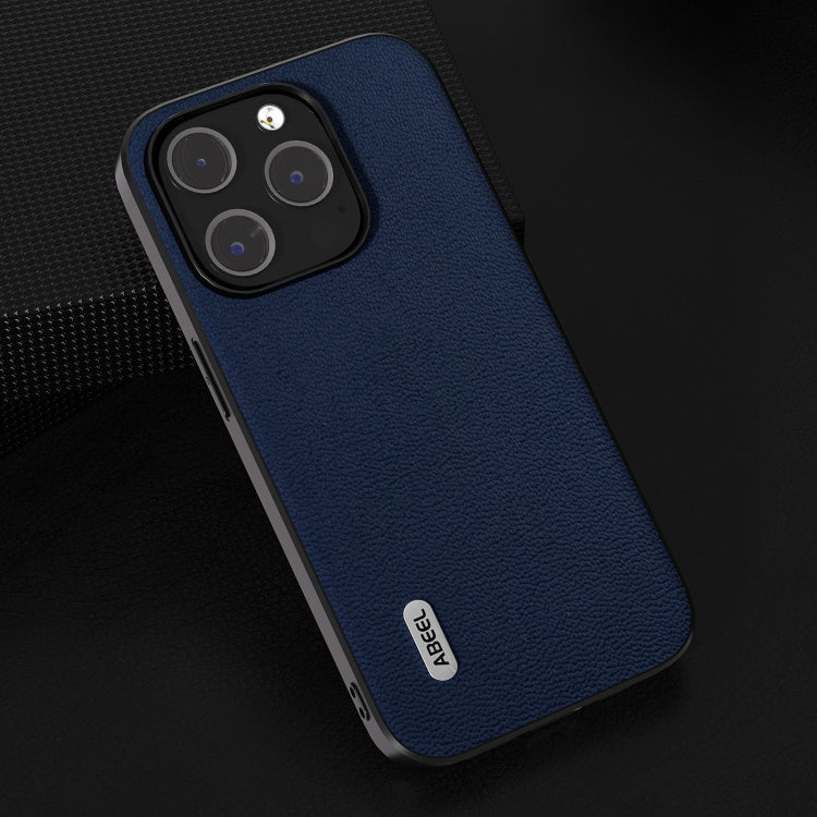 For iPhone 15 Pro ABEEL Genuine Leather Luolai Series Phone Case(Dark Blue) - HoMEdemic™ 