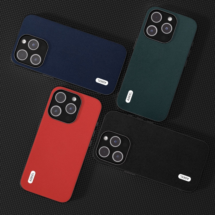 For iPhone 15 Pro ABEEL Genuine Leather Luolai Series Phone Case(Dark Blue) - HoMEdemic™ 