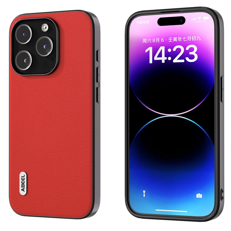 For iPhone 15 Pro ABEEL Genuine Leather Luolai Series Phone Case(Red) - HoMEdemic™ 