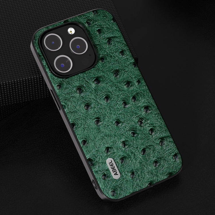 For iPhone 15 Pro ABEEL Genuine Leather Ostrich Texture Phone Case(Green) - HoMEdemic™ 