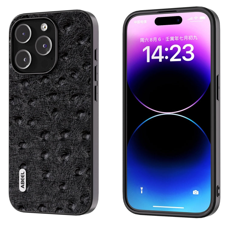 For iPhone 15 Pro ABEEL Genuine Leather Ostrich Texture Phone Case(Black) - HoMEdemic™ 
