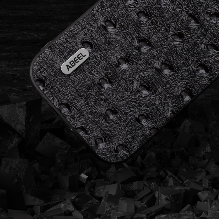 For iPhone 15 Pro ABEEL Genuine Leather Ostrich Texture Phone Case(Black) - HoMEdemic™ 