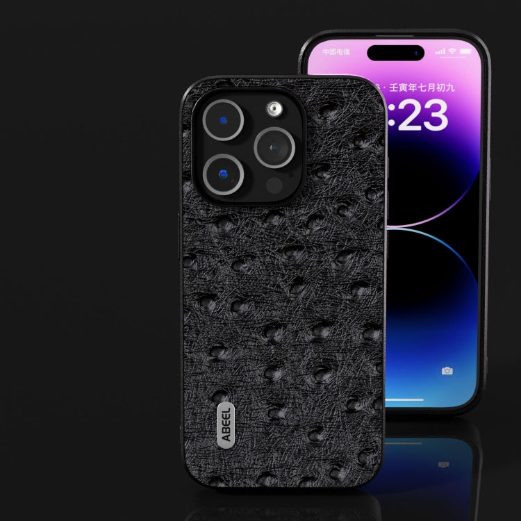 For iPhone 15 Pro ABEEL Genuine Leather Ostrich Texture Phone Case(Black) - HoMEdemic™ 