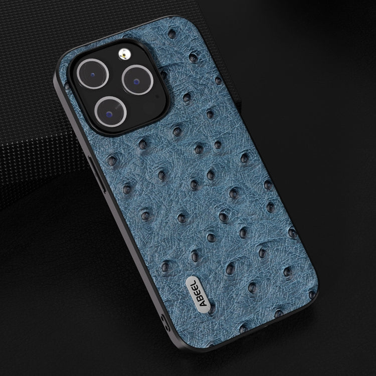 For iPhone 15 Pro ABEEL Genuine Leather Ostrich Texture Phone Case(Blue) - HoMEdemic™ 