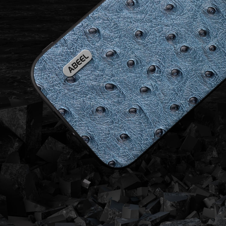 For iPhone 15 Pro ABEEL Genuine Leather Ostrich Texture Phone Case(Blue) - HoMEdemic™ 