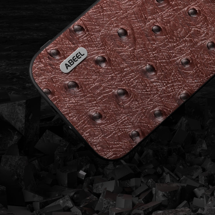 For iPhone 15 Pro ABEEL Genuine Leather Ostrich Texture Phone Case(Coffee) - HoMEdemic™ 