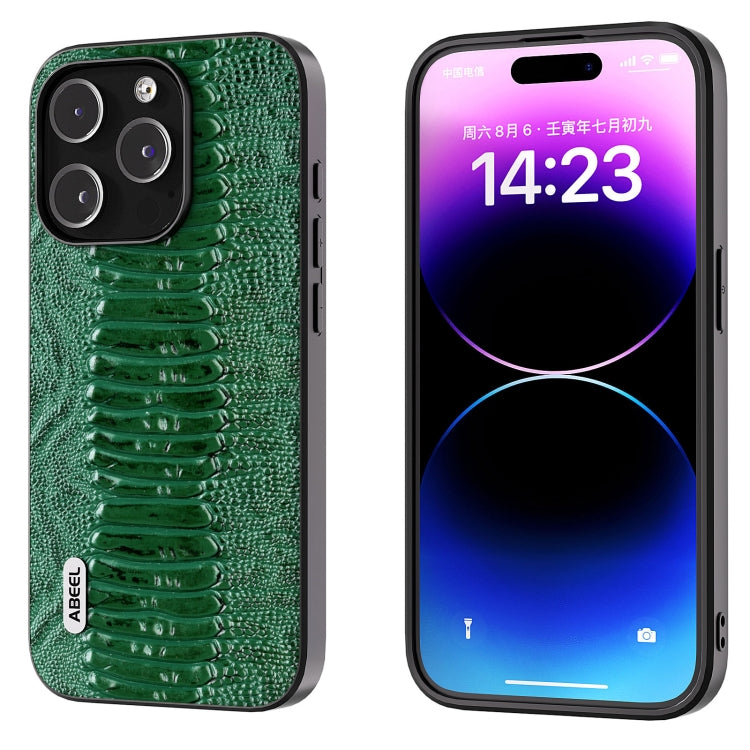 For iPhone 15 Pro ABEEL Genuine Leather Weilai Series Phone Case(Green) - HoMEdemic™ 