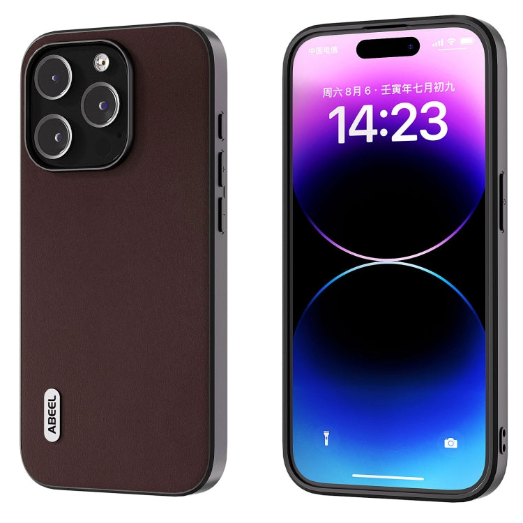 For iPhone 15 Pro ABEEL Genuine Leather Xiaoya Series Phone Case(Coffee) - HoMEdemic™ 