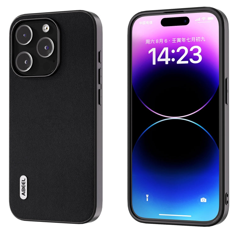 For iPhone 15 Pro ABEEL Genuine Leather Xiaoya Series Phone Case(Black) - HoMEdemic™ 
