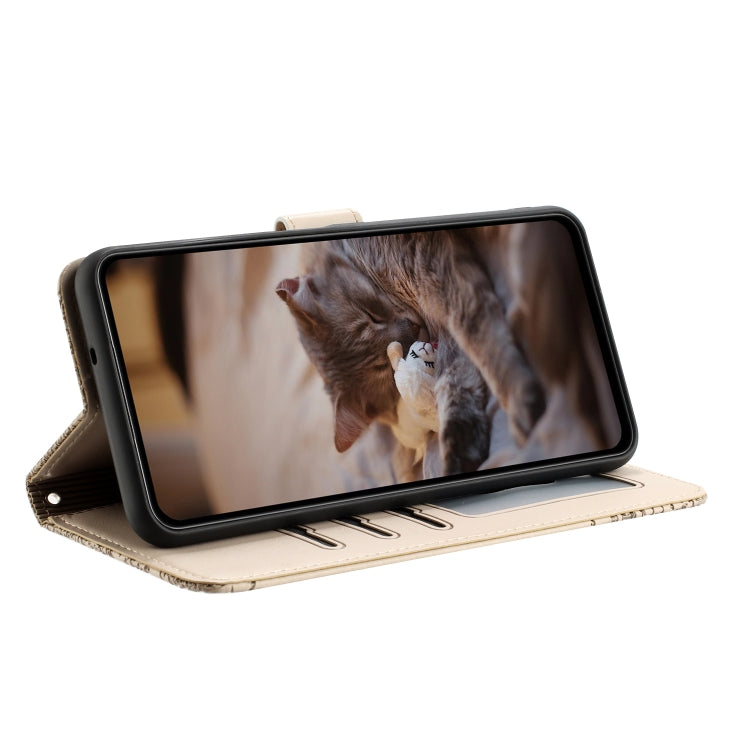 For iPhone 15 Pro Cat Embossing Pattern Leather Phone Case with Lanyard(Beige) - HoMEdemic™ 
