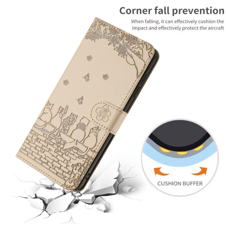 For iPhone 15 Pro Cat Embossing Pattern Leather Phone Case with Lanyard(Beige) - HoMEdemic™ 