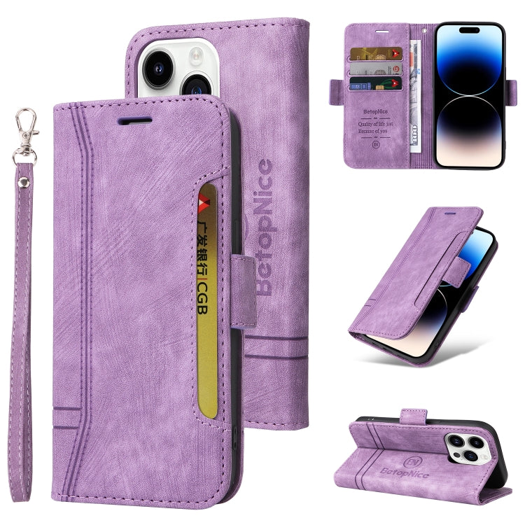 For iPhone 15 Pro Max BETOPNICE Dual-side Buckle Leather Phone Case(Purple) - HoMEdemic™ 