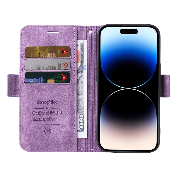 For iPhone 15 Pro Max BETOPNICE Dual-side Buckle Leather Phone Case(Purple) - HoMEdemic™ 