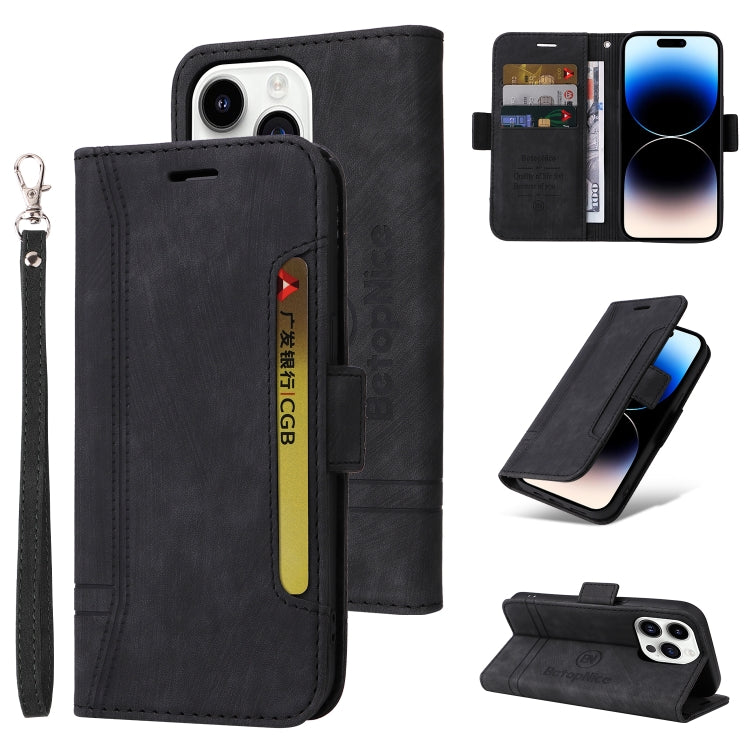 For iPhone 15 Pro BETOPNICE Dual-side Buckle Leather Phone Case(Black) - HoMEdemic™ 