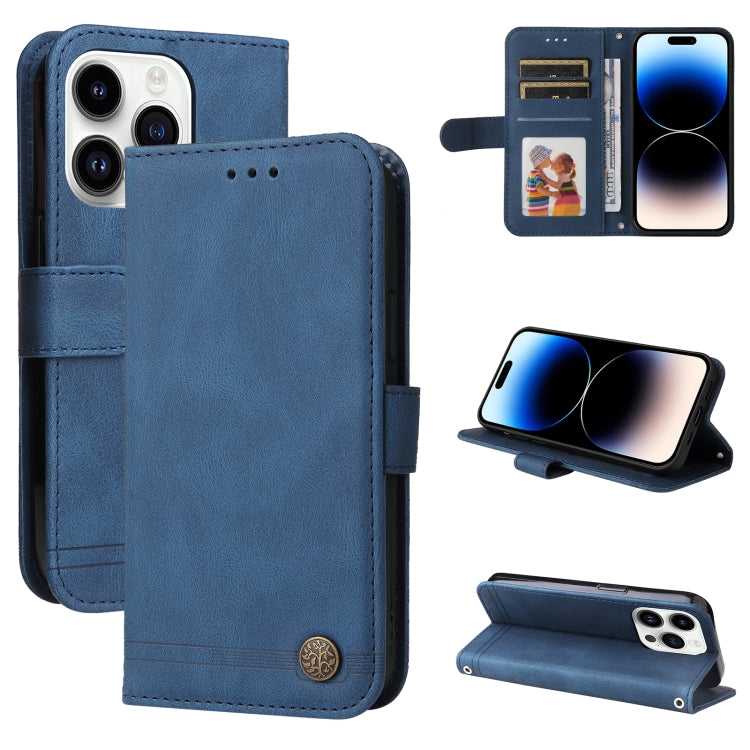 For iPhone 15 Pro Skin Feel Life Tree Leather Phone Case(Blue) - HoMEdemic™ 