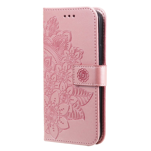 For iPhone 15 Pro Max Seven-petal Flowers Embossing Leather Phone Case(Rose Gold) - HoMEdemic™ 