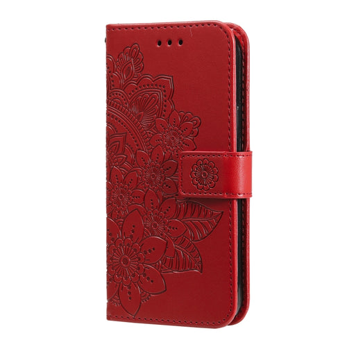 For iPhone 15 Pro Max Seven-petal Flowers Embossing Leather Phone Case(Red) - HoMEdemic™ 