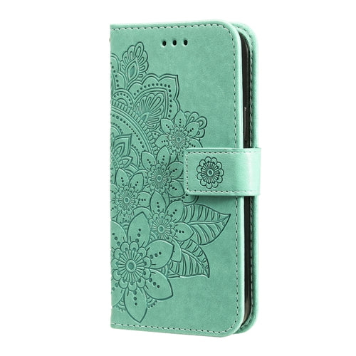 For iPhone 15 Pro Max Seven-petal Flowers Embossing Leather Phone Case(Green) - HoMEdemic™ 