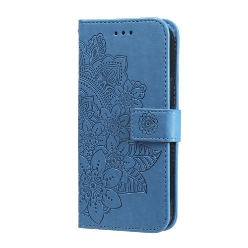 For iPhone 15 Pro Max Seven-petal Flowers Embossing Leather Phone Case(Blue) - HoMEdemic™ 