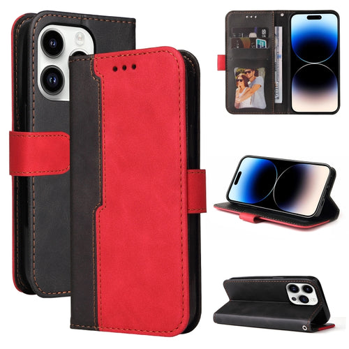 For iPhone 15 Pro Max Stitching-color Leather Phone Case(Red) - HoMEdemic™ 