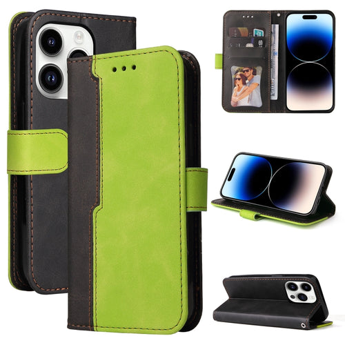 For iPhone 15 Pro Max Stitching-color Leather Phone Case(Green) - HoMEdemic™ 