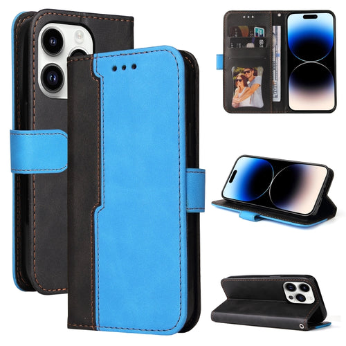 For iPhone 15 Pro Max Stitching-color Leather Phone Case(Blue) - HoMEdemic™ 