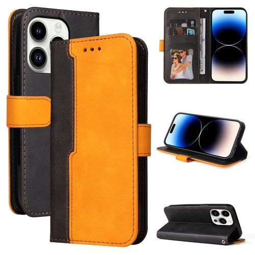 For iPhone 15 Pro Max Stitching-color Leather Phone Case(Orange) - HoMEdemic™ 