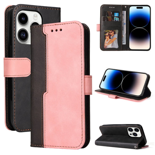 For iPhone 15 Pro Max Stitching-color Leather Phone Case(Pink) - HoMEdemic™ 