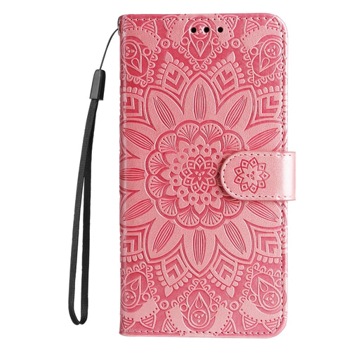 For iPhone 15 Pro Max Embossed Sunflower Leather Phone Case(Pink) - HoMEdemic™ 