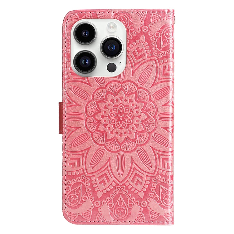 For iPhone 15 Pro Embossed Sunflower Leather Phone Case(Pink) - HoMEdemic™ 