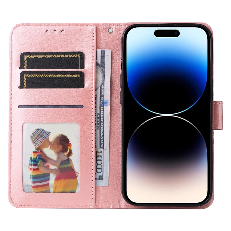 For iPhone 15 Pro Embossed Sunflower Leather Phone Case(Pink) - HoMEdemic™ 