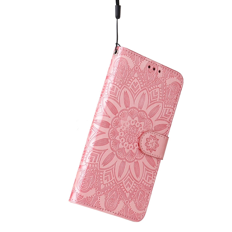 For iPhone 15 Pro Embossed Sunflower Leather Phone Case(Pink) - HoMEdemic™ 